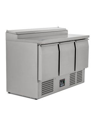 Compact Triple Door Counter Refrigerator With Raised Collar