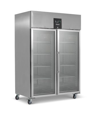 Upright Double Hinged Glass Door Gastronorm Refrigerator