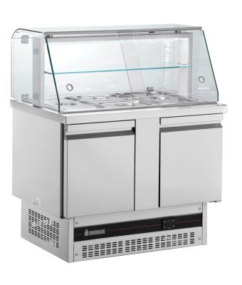 Compact Double Hinged Door Gastronorm Saladette With Display Case